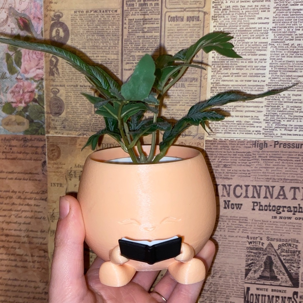 Cute 3D-Made Planter Holding A Book